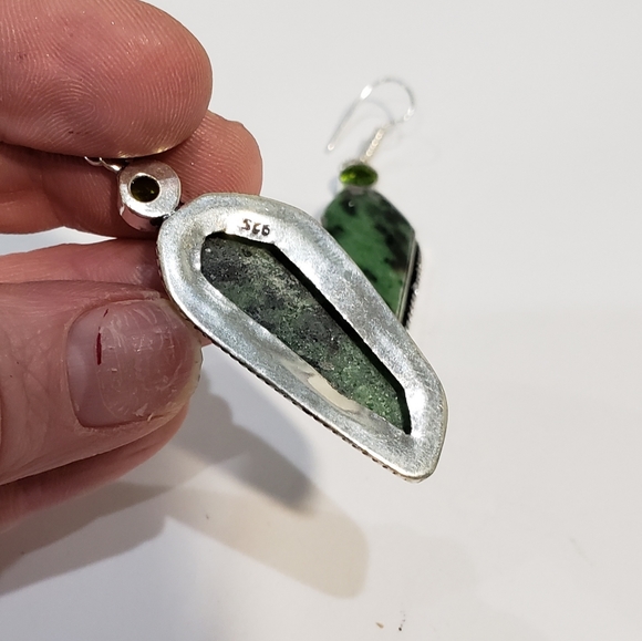 Ruby Zoisite earrings, 925 silver Ruby Zoisite peridot vintage dangle earrings - Picture 9 of 12